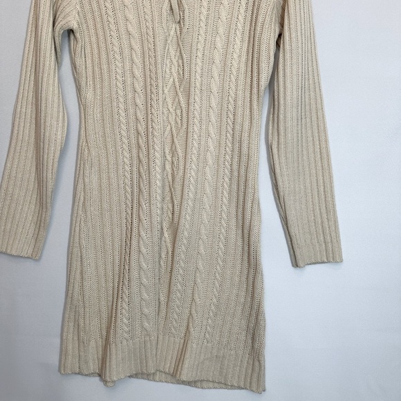 Phopsody Womens Sweater Dress Cable Knit Size M Cream Lace Up Tie Front Stretch - Picture 2 of 10